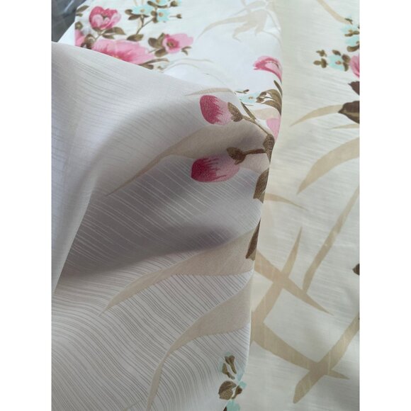 Vintage 60s curtain, pink, blue and tan flowers, leaves, single sheer panel - Picture 6 of 10